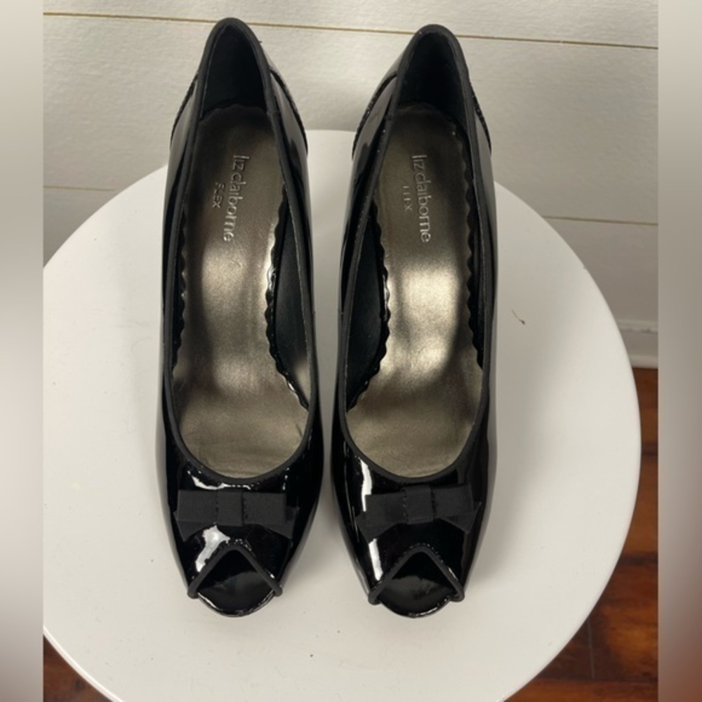 Black Patent Leather Heels With Bow by Liz Claiborne